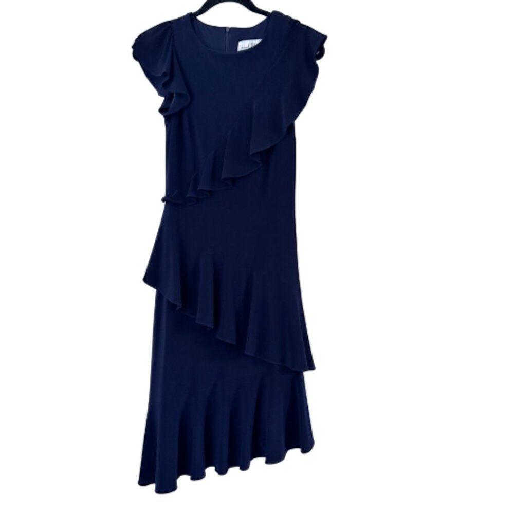 Joseph Ribkoff Navy Asymmetrical Ruffle Tiered Cocktail Dress Size 4 - Picture 6 of 11